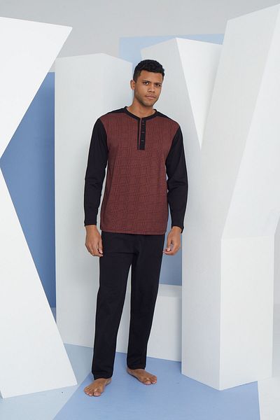 KLY Men's Oversize Midi Collar Large Size Pajama Set with Pockets