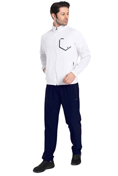 Crozwise 1242-08 Beyaz_Lacivert  Lycra Armüllü Erkek Eşofman Takım