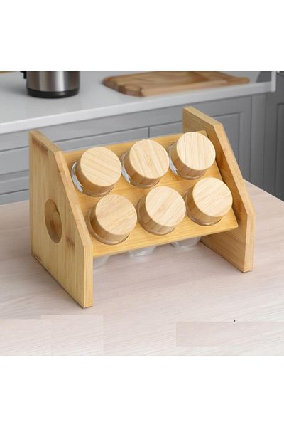 Altabi 6 Piece Glass Spice Set with Bamboo Stand