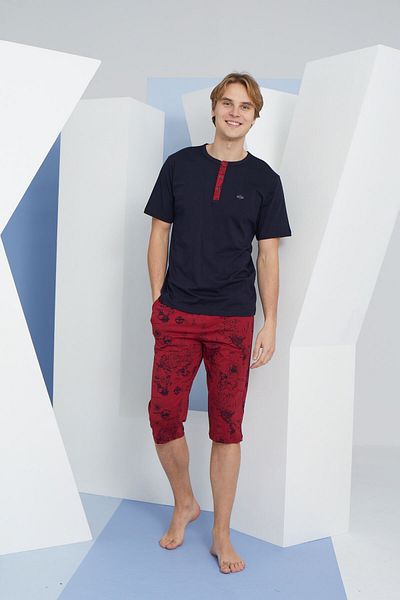 KLY Men's Oversize Cover Collar Short Sleeve Plus Size Capri Length Pajama Set