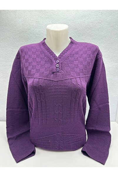 SEFER سترة شتوية منقوشة ذاتيًا برقبة على شكل حرف V، مقاس عادي، تفاصيل أزرار، ملابس مريحة للنساء