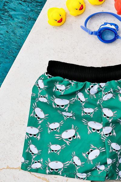 Mayom Boy's Green Crab Printed Waist Lace-up Swim Shorts