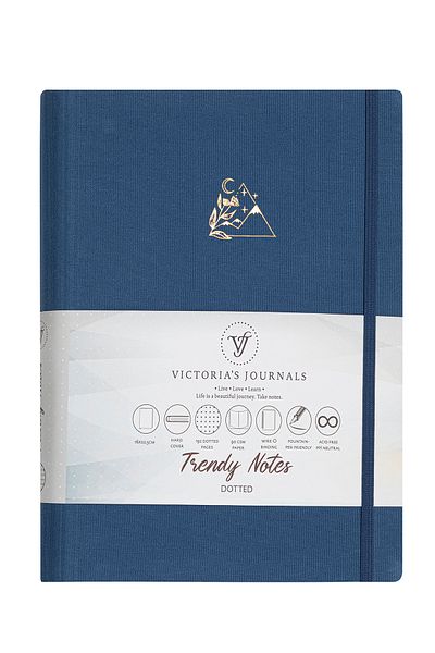 Victoria's Journals Canvas Hidden Spiral Gilded Hard Cover Dot Notebook, 16x22.5 cm, Blue