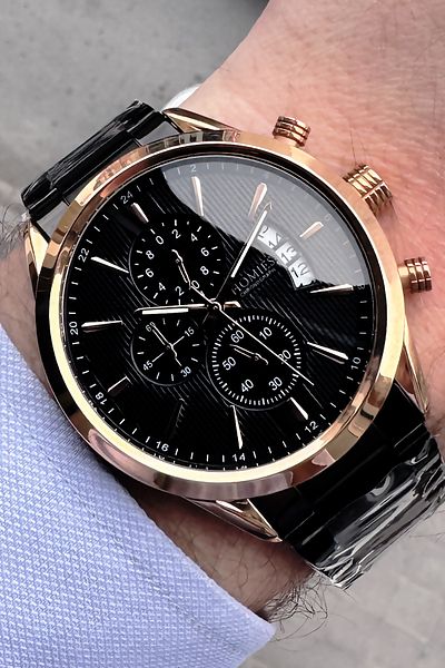 Homies Men's Wristwatch 3 Atm Waterproof Black Color Steel Cord Bracelet Gift Hms2765