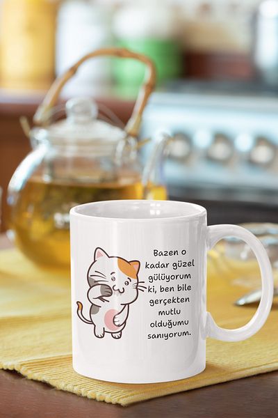 qoeuyl boutique Sometimes I Think I'm Happy Too - Cat Printed Fun Gift White Mug Cup