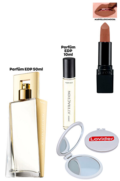 AVON Attraction Kadın Set; Parfüm EDP 50ml + Çanta Boyu 10ml + Siyah Göz Kale...