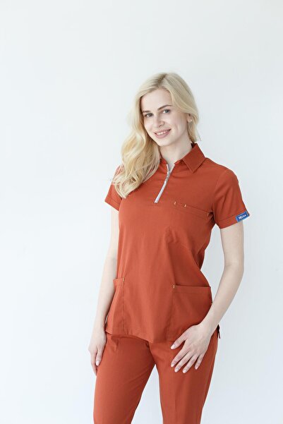 Dr. Mitra طقم طبيب ممرضة جراحية من الليكرا بسحاب للنساء