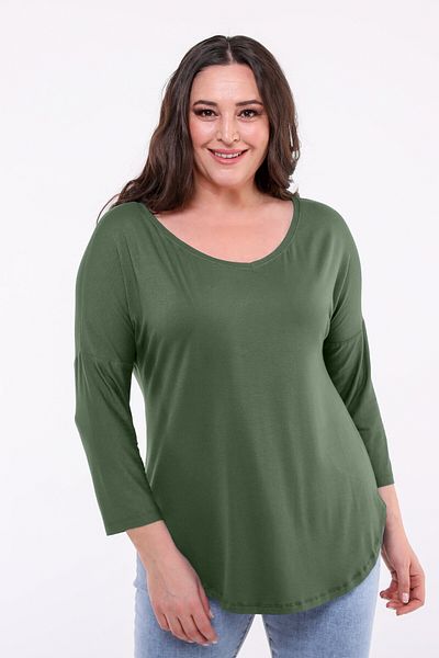 Curvy Trend Plus Size Wide V-Neck Half Sleeve Oval Slit Blouse
