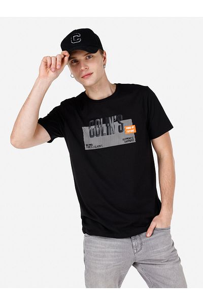 Colin's Regular Fit Crew Neck Printed Black Men's Short Sleeve T-Shirt Cl 1066631