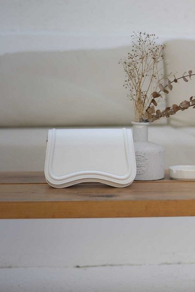 Moom Bag Geantă de umăr pentru femei cu model alb cu valuri