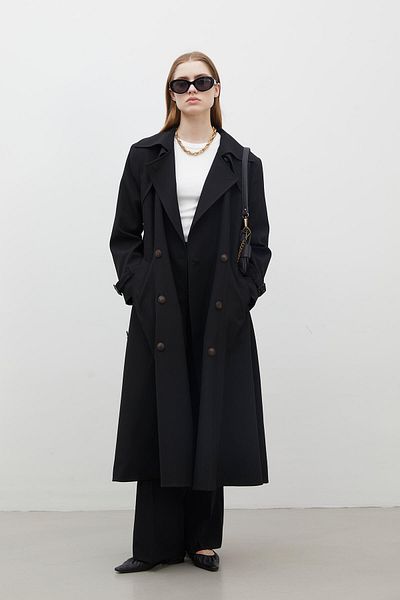Manuka Μαύρη καμπαρντίνα με διπλό στήθος Paris Oversize