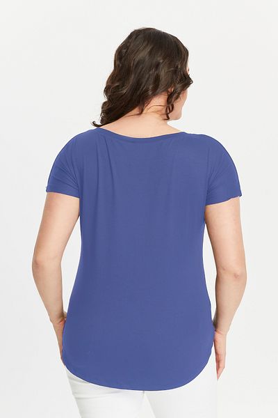 Curvy Trend Plus Size Wide V-Neck Short Sleeve Oval Slit Blouse