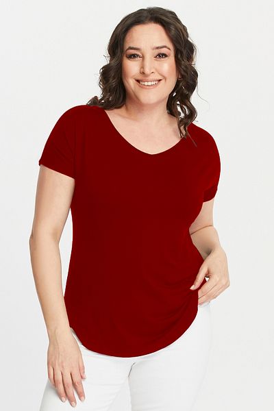 Curvy Trend Plus Size Wide V-Neck Short Sleeve Oval Slit Blouse