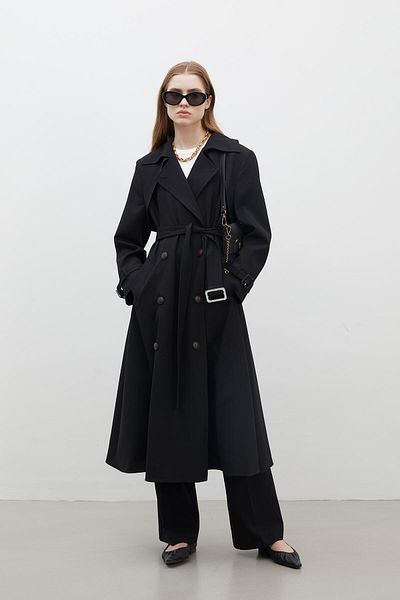 Manuka Μαύρη καμπαρντίνα με διπλό στήθος Paris Oversize