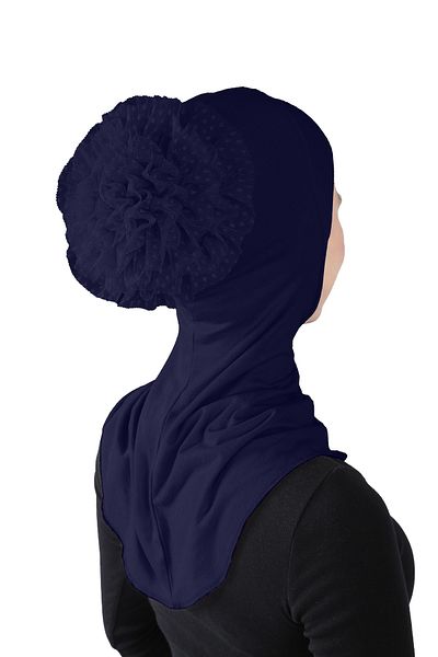 Ecardin Navy Blue Viscose Large Hijab - Turban with Laced Knobs - St 124