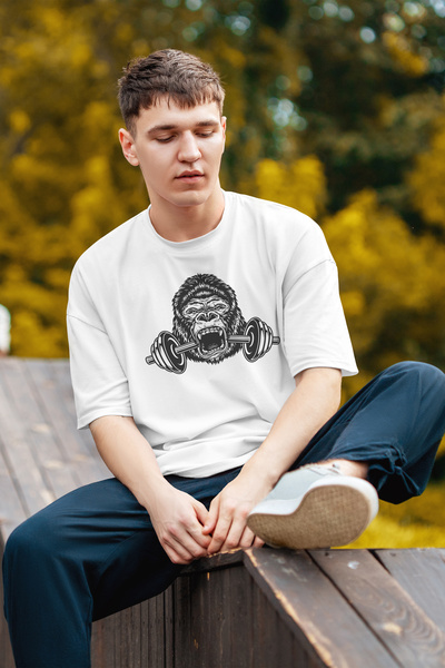 MYADA Tricou supradimensionat cu imprimeu Gorilla cu detaliu