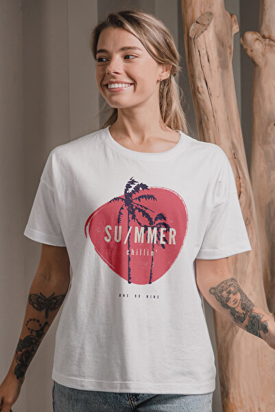 MYADA Tricou oversize cu imprimeu de soare, imprimat Summer Chillin'