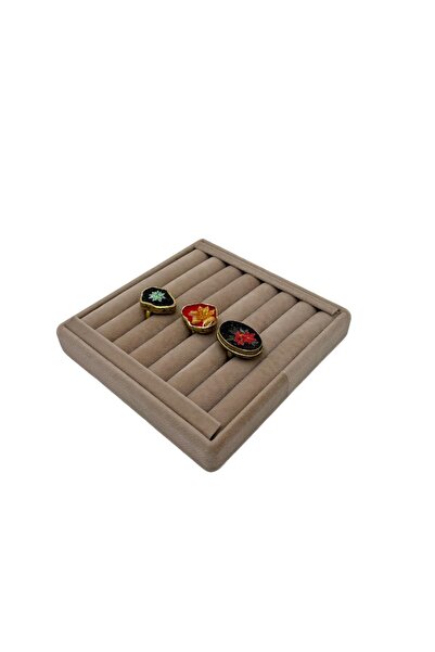 Zeyn Dekor Μπεζ τετράγωνο ρολό δαχτυλιδιών και βάση συγκράτησης, κομψός και π...