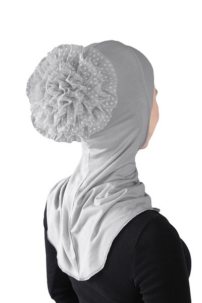 Ecardin Σκούρο γκρι βισκόζη μεγάλο τουρμπάνι Hijab - Laced, Bun - St 124
