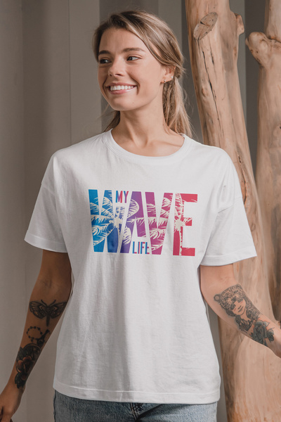 MYADA Tricou oversize cu imprimeu palmier My Wave Life cu model curcubeu