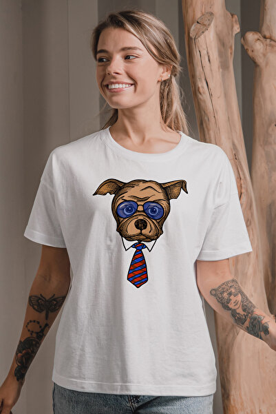 MYADA تي شيرت كبير الحجم مطبوع عليه كلب مع نظارات وربطة عنق