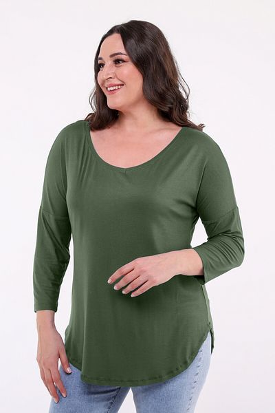 Curvy Trend Plus Size Wide V-Neck Half Sleeve Oval Slit Blouse