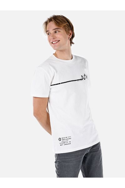 Colin's Tricou alb cu mânecă scurtă pentru bărbați, cu gât rotund, confortabil