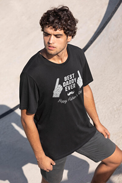 MYADA Best Dady Ever Printed Father's Day Printed Oversize T-Shirt