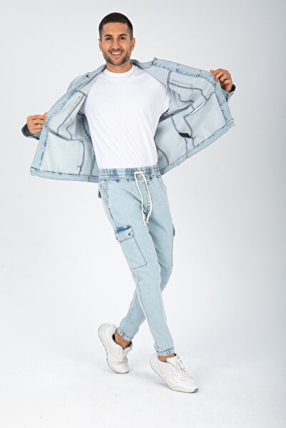 Beli ve Paçası Lastikli Denim Jogger Pantolon