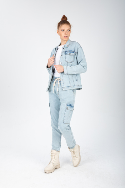 FORESEE Beli ve Paçası Lastikli Denim Jogger Pantolon