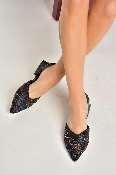Fox Shoes S960543104 Black Fabric Thick Heeled Women's Shoes
