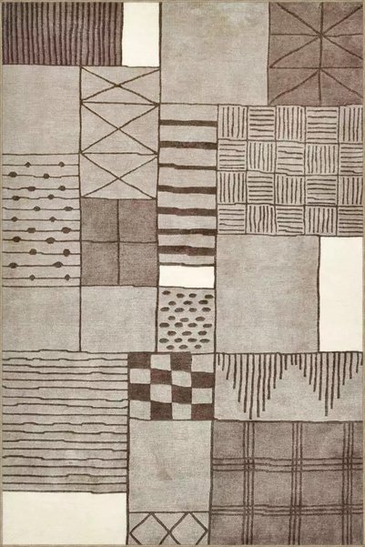 Rugs Modern Halı Geometric Brown Checkered Patterned Woven Base Carpet Miravi...