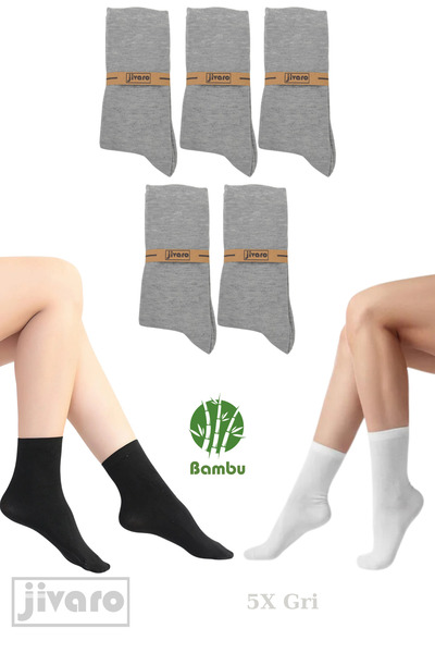 jivaro جوارب نسائية من الخيزران باللون الرمادي خياطة مخفية مكونة من 5 قطع