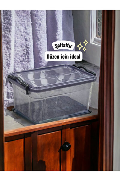 St Morritz 1 Adet Lacivert-Şeffaf 15Litre Saklama Kabı Erzak Kabı Saklama Kutusu Kiler Saklama Kabı