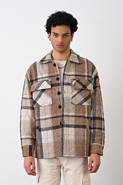 Slatra Чоловіча сорочка з підкладкою та бежевим смугастим візерунком