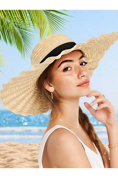 Mood Agenda Women's Vintage Wavy Ruffles Model Handmade Organic Straw Hat