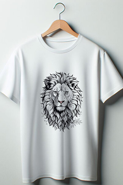 Vordevia Tricou alb oversize cu imprimeu cu leu