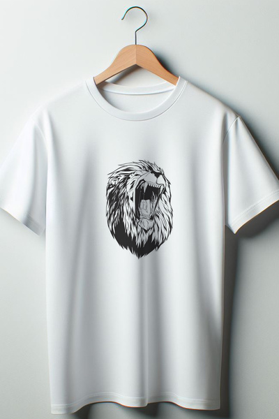 Vordevia Lion Štampano Oversize kroj okrugla kragna Bela majica