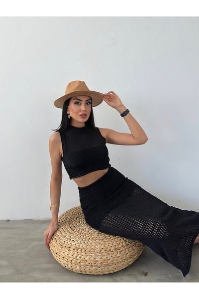 Lusin Black Knitwear Blouse and Skirt Set - Summer Set of Two