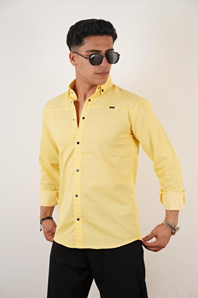 XCR YENİ SEZON %100 KOTON JEAN SLİM FİT GOMLEK LİKRALI ÇIT ÇITLI KAPANAN KOT GOMLEK XCRJNGOM101