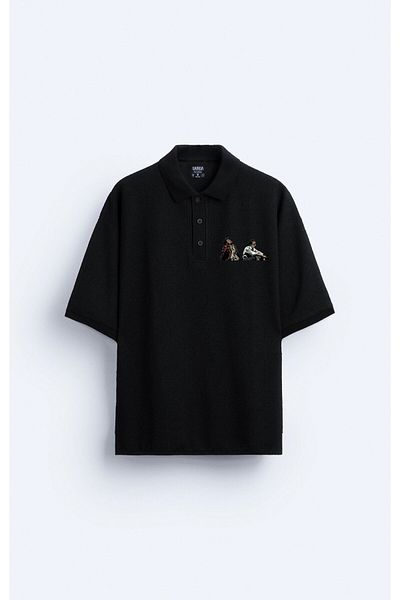 Darkia Tricou negru pentru bărbați, cu guler polo, cu imprimeu Fight Club