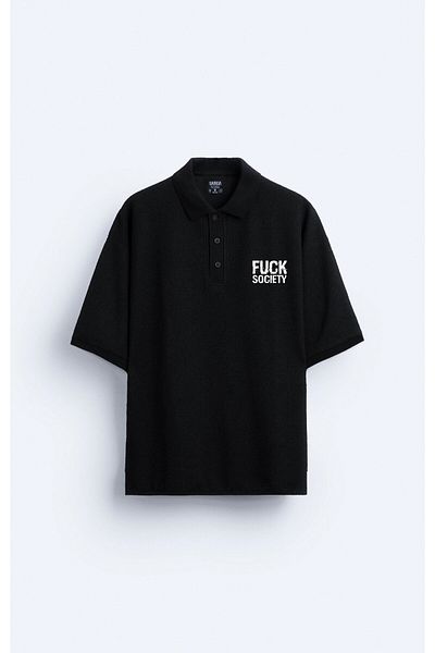 Darkia Tricou negru pentru bărbați, cu guler polo, cu imprimeu supradimensionat