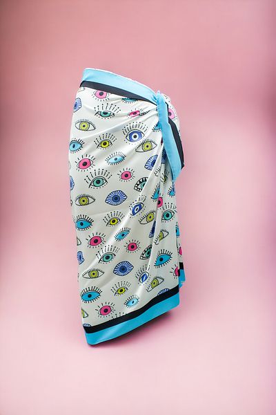 pistore New Season - Blue Yellow Red Patterned SatinPareoBeach Dress
