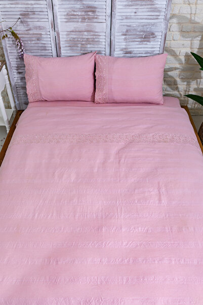 EtkiModa Vintage Pink 100% pamuk Vezena Bračni Čaršav kom Set posteljine