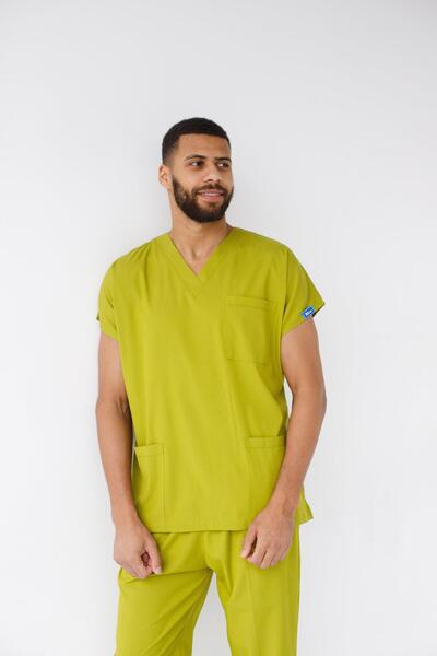 Dr. Mitra بدلة طبيب ممرضة بأكمام الخفافيش من الليكرا للرجال باللون الأخضر الجوزي