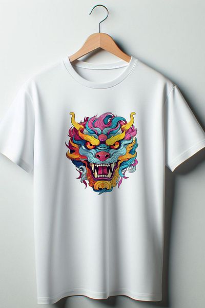 Vordevia Tricou alb oversize cu imprimeu dragon