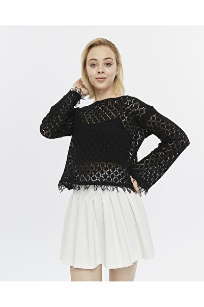 KNİTİCAL TEKSTİL Bolero shams  Krem Crop Bluz Ajurlu Triko Örme
