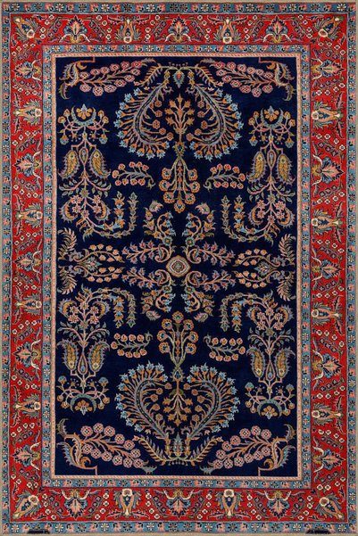 Rugs Modern Halı سجادة زخرفية عتيقة بزخارف زهور تقليدية باللون الأزرق الداكن ...