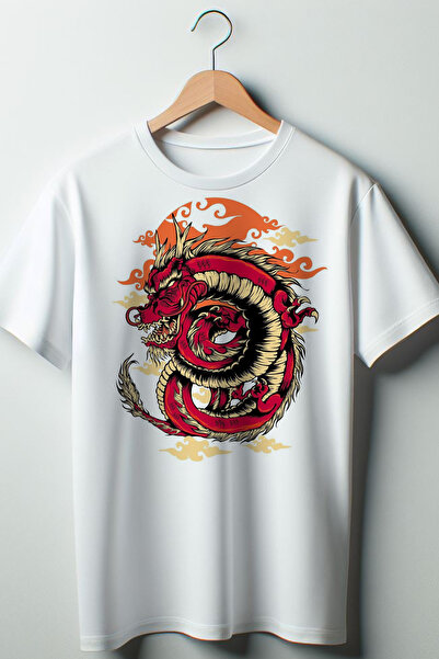 Vordevia Dragon Printed Oversize Crew Neck Bela majica