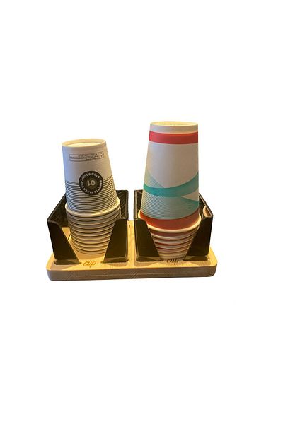 Keto Express cardboard plastic cup presentation and storage stand napkin holder wooden